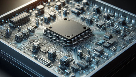 Circuit board close-up. Technology background. 3d rendering