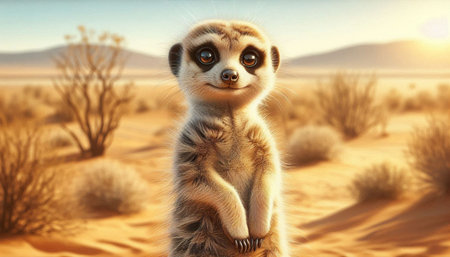 Meerkat in the desert. 3d illustration. Wildlife scene.