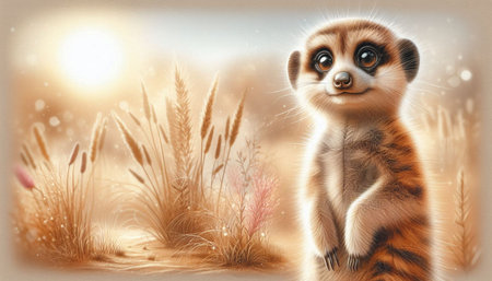 Cute meerkat in the meadow. 3d renderingの写真素材