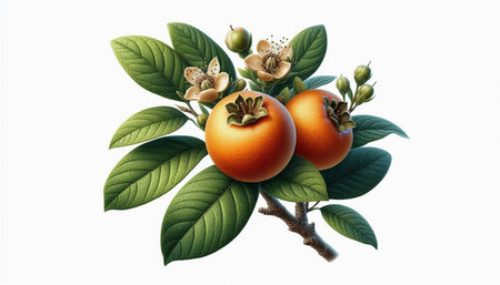 Persimmon tree isolated on white background. 3D illustration.