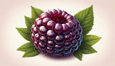 Ripe blackberry with green leaves. Realistic vector illustration.