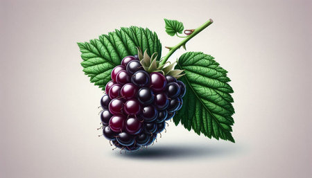 Blackberry with leaves on a gray background. 3d illustration.