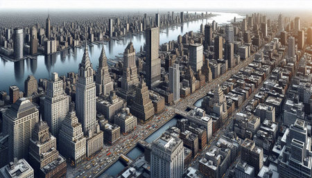 New York City skyline with skyscrapers and bridges. 3d rendering