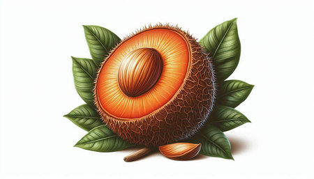 Illustration of a snake fruit with leaves on a white background.
