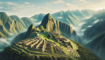 Machu Picchu, Peru, South America. 3D renderingの写真素材