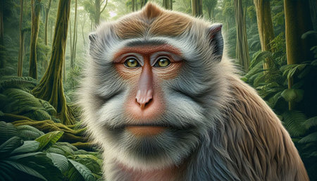 Monkey in the forest. 3D rendering. Fantasy forest.