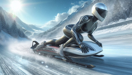 Cyclist riding on snowmobile. 3d render illustration.