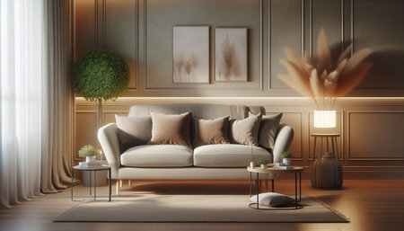 interior with sofa. 3d render illustration mock-up.