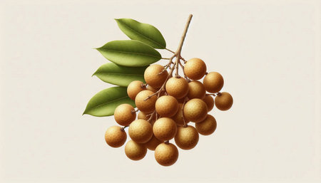 Lansium longan fruit with leaves on a white background.の写真素材