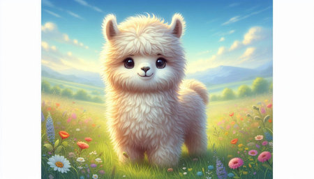 Cute alpaca on the meadow. 3d renderingの写真素材