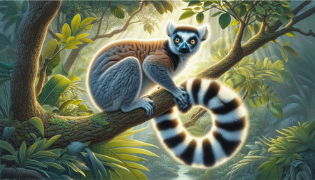 Lemur in the jungle. 3D rendering. Illustration.