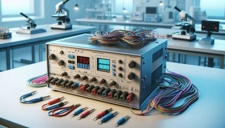 Electronic equipment in the laboratory. 3d illustration. Technology concept.