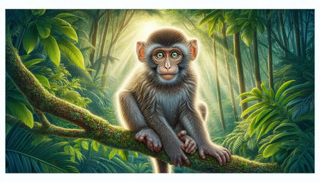 monkey sitting on a branch in the jungle - 3d render illustration