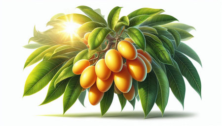 Plum tree with fruits and leaves. Realistic vector illustration.