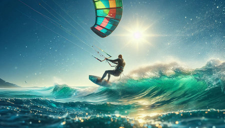 Kite surfing in the ocean.の写真素材