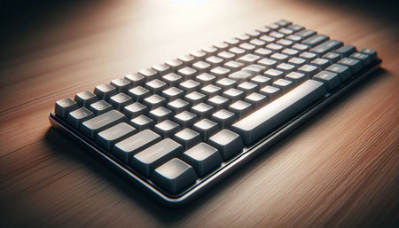 Keyboard on a wooden table. Selective focus. Toned.