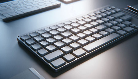 Close-up of a computer keyboard on a desk in the office
