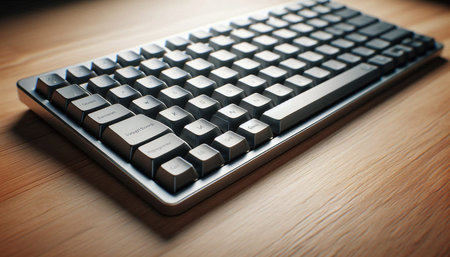 Keyboard on the wooden table. Shallow depth of field. Toned.