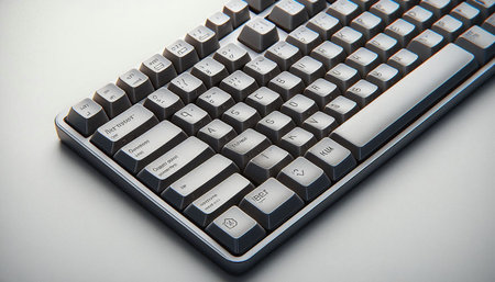 Keyboard of a modern computer on a white background close-up
