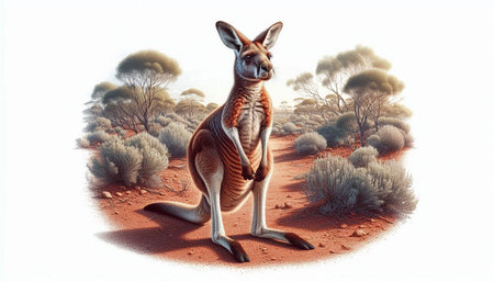 Kangaroo in the desert - 3D rendered Illustration.の写真素材