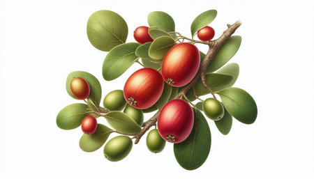Berries and leaves isolated on white background. 3d illustration.