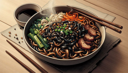 jajangmyeon, noodle soup with vegetablesの写真素材
