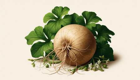 Ginkgo biloba plant with roots isolated on white background.の写真素材