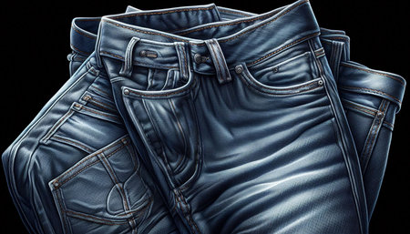 Blue jeans on a black background close-up. 3d rendering