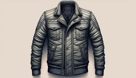Men's leather jacket with a hood on a light background. Vector illustration