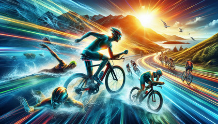 Cyclists cycling in high speed at high speed. 3D renderingの写真素材