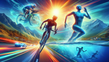 Cyclists riding on the road in the mountains. 3d rendering
