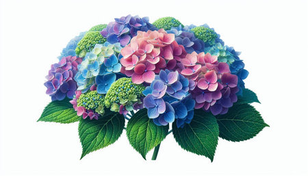 Beautiful hydrangea flowers isolated on white background. Hydrangea macrophylla