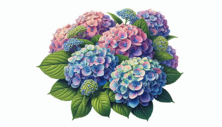 Colorful hydrangea flowers bouquet isolated on white background