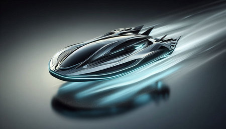 3D rendering of a speed boat in black background with white stripes
