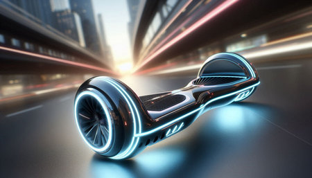 Close up of self-balancing electric self-balancing gyroboard on the road