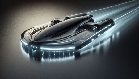 3D rendering of a futuristic car with luminous lines on a dark background
