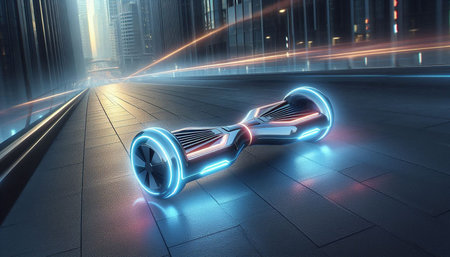 3D rendering of a futuristic electric scooter in the city.