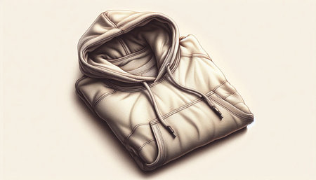 Close up of beige hoodie on a light backgroundの写真素材