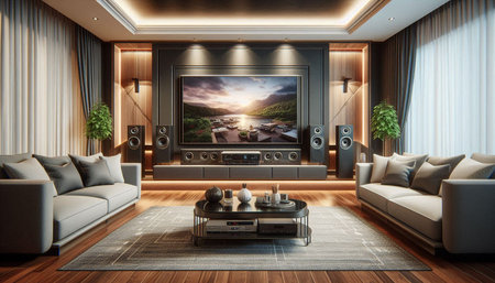 3d rendering beautiful luxury living room with tv and sofa in hotel