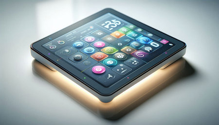 Smartphone with colorful application icons on the screen. 3d rendering