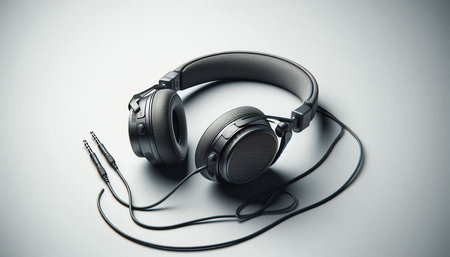 Modern black headphones on a white background. The concept of listening to music.