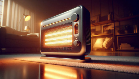 Electric heater on the floor in the room. 3d rendering