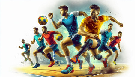 Soccer players in action isolated on white background. 3D illustration.