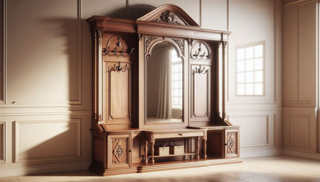 Classic interior with fireplace. 3d render. Vintage furniture and decorationの写真素材