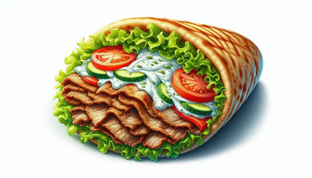 Doner kebab on a white background, 3d rendering