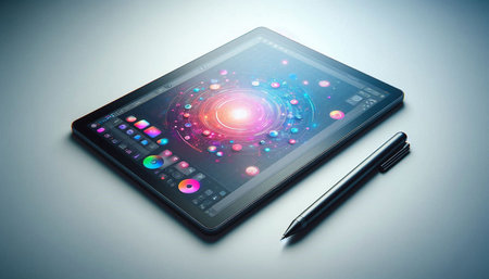 Tablet pc and pen on light background. Technology concept. 3D rendering