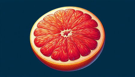 Half of grapefruit on a dark blue background. 3d illustrationの写真素材