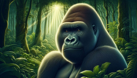 Gorilla in the jungle. 3D illustration. Clip art.