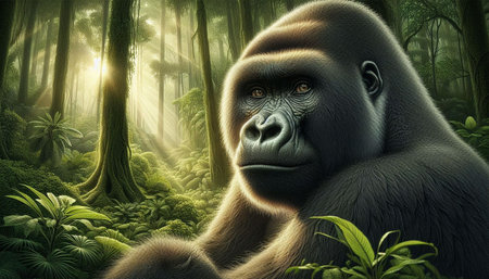 Gorilla in the rainforest. 3D render illustration.