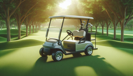golf cart on the golf course in the evening. 3d renderingの写真素材
